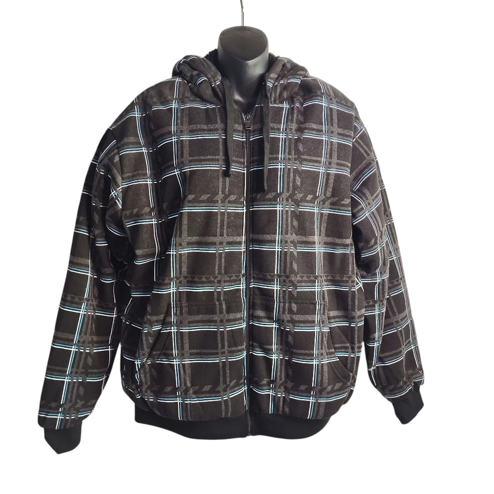 Level's Sportswear Men's Jacket Hooded Black Pattern Faux Sherpa Lined Sz M NWT